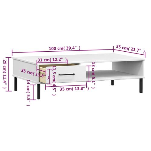 Table Basse Avec Pieds En Métal Blanc Bois Pin Massif Oslo