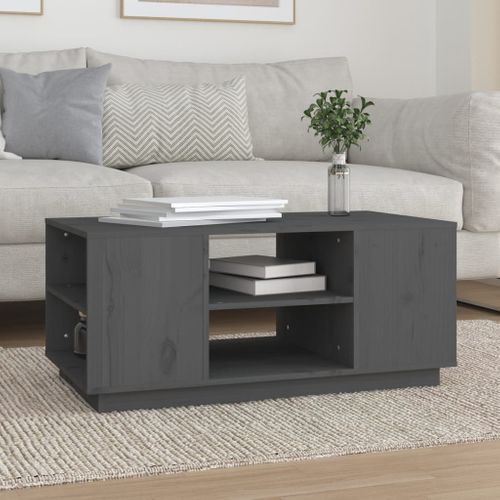 Table Basse Gris 90x49x40,5 Cm Bois Massif De Pin