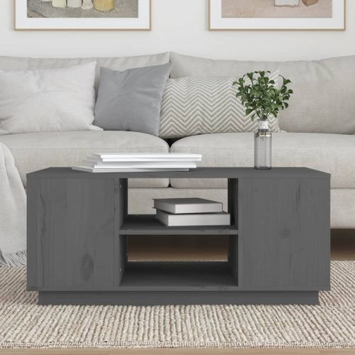 Table Basse Gris 90x49x40,5 Cm Bois Massif De Pin