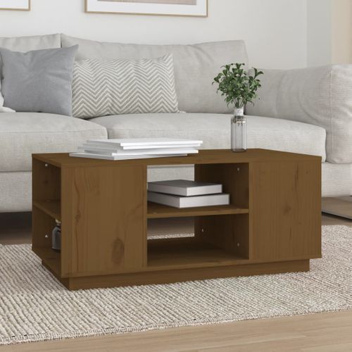 Table Basse Marron Miel 90x49x40,5 Cm Bois Massif De Pin