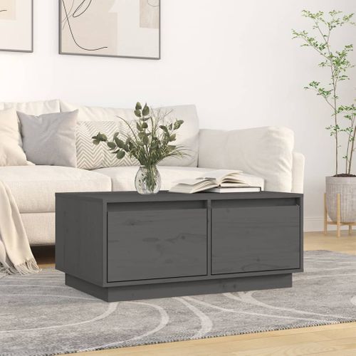 Table Basse Gris 80x50x35 Cm Bois Massif De Pin