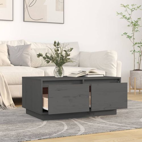 Table Basse Gris 80x50x35 Cm Bois Massif De Pin