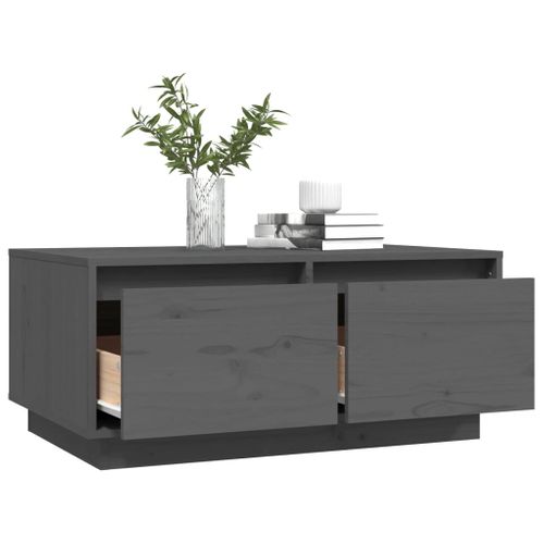 Table Basse Gris 80x50x35 Cm Bois Massif De Pin
