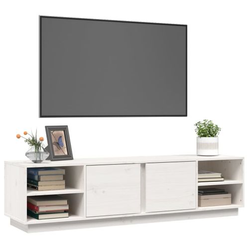 Meuble TV Blanc 156x40x40 Cm Bois De Pin Massif