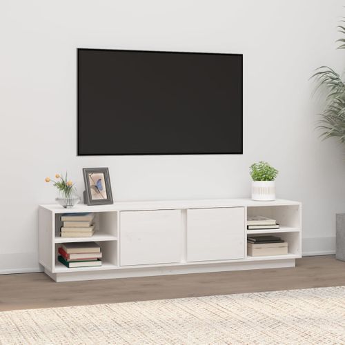 Meuble TV Blanc 156x40x40 Cm Bois De Pin Massif