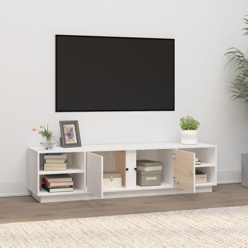 Meuble TV Blanc 156x40x40 Cm Bois De Pin Massif