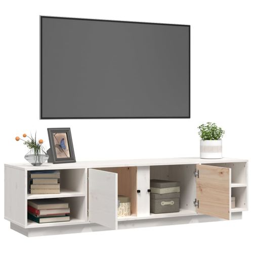 Meuble TV Blanc 156x40x40 Cm Bois De Pin Massif