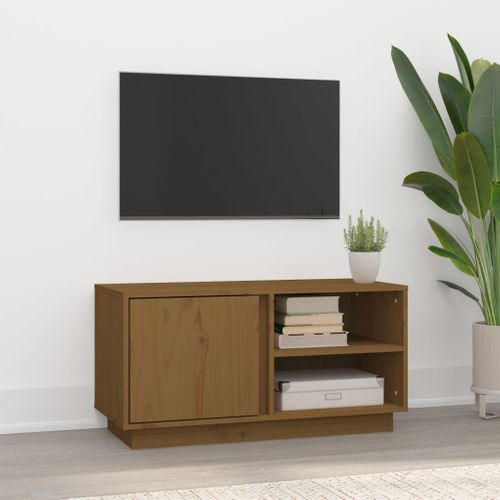 Meuble TV Marron Miel 80x35x40,5 Cm Bois De Pin Massif