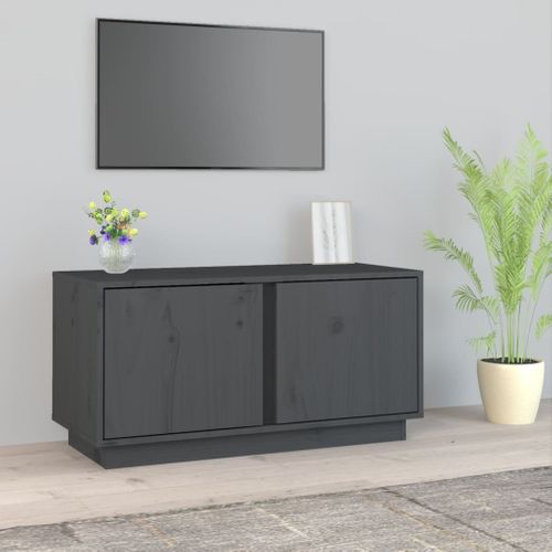 Meuble TV Gris 80x35x40,5 Cm Bois De Pin Massif