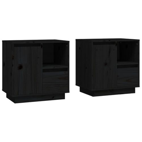 Tables De Chevet 2 Pièces Noir 50x34x50 Cm Bois De Pin Massif