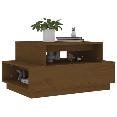 Table Basse Marron Miel 80x55x40,5 Cm Bois Massif De Pin