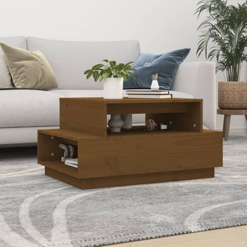 Table Basse Marron Miel 80x55x40,5 Cm Bois Massif De Pin