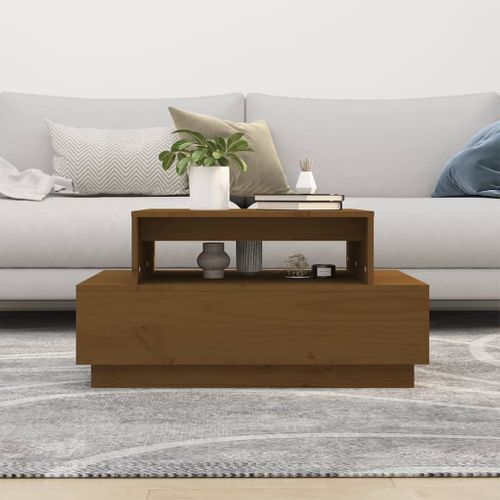 Table Basse Marron Miel 80x55x40,5 Cm Bois Massif De Pin