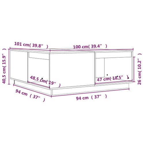 Table Basse Marron Miel 100x101x40,5 Cm Bois Massif De Pin