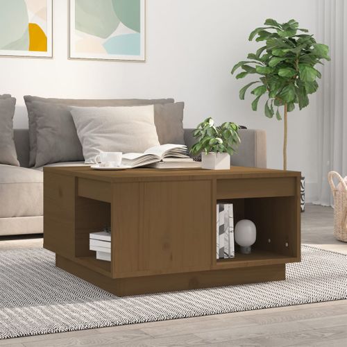 Table Basse Marron Miel 60x61x32,5 Cm Bois Massif De Pin