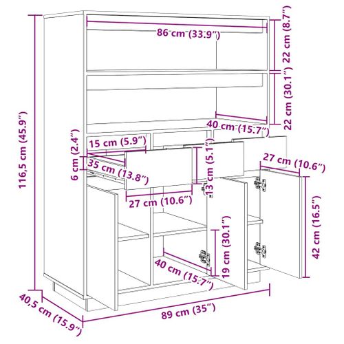 Buffet Haut 89x40x116,5 Cm Bois Massif De Pin