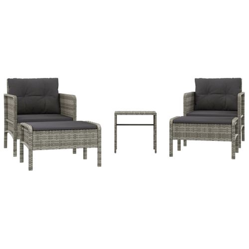 Salon De Jardin 5 Pièces Avec Coussins Gris Résine Tressée