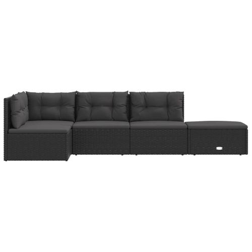 Salon De Jardin 5 Pièces Avec Coussins Noir Résine Tressée