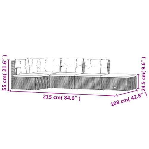 Salon De Jardin 5 Pièces Avec Coussins Noir Résine Tressée