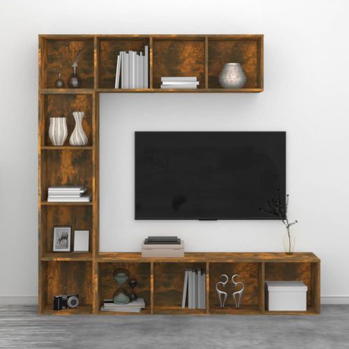 Ensemble Bibliothèque/meuble TV 3 Pièces Chêne Fumé 180x30x180 Cm