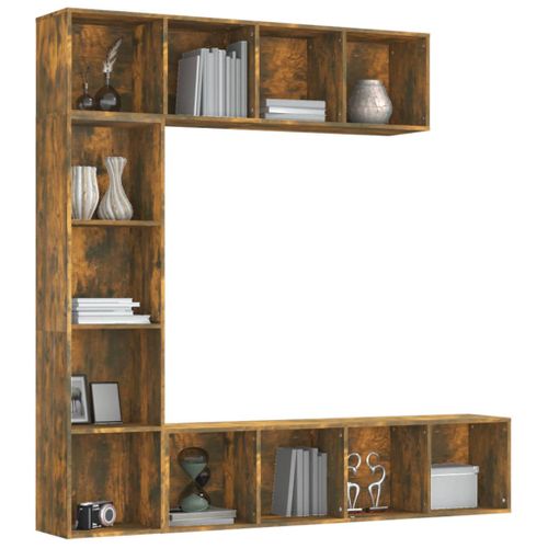 Ensemble Bibliothèque/meuble TV 3 Pièces Chêne Fumé 180x30x180 Cm
