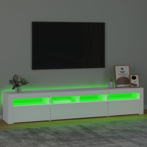 Meuble TV Lot 3 Pièces Blanc Bois Contreplaqué LED Rgb 210x35x40 Cm