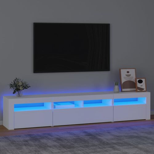 Meuble TV Lot 3 Pièces Blanc Bois Contreplaqué LED Rgb 210x35x40 Cm