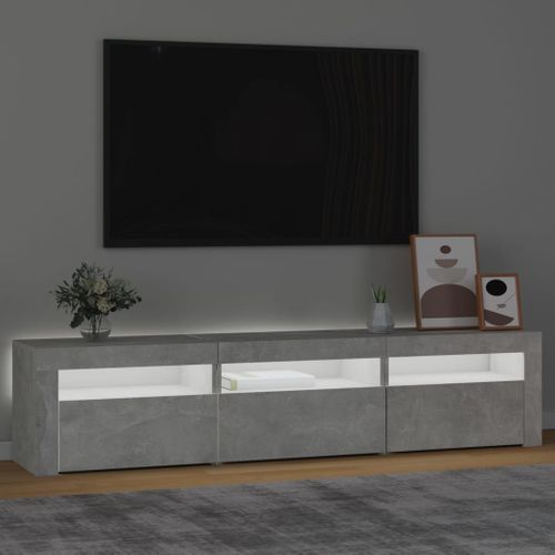 Meuble TV Avec Lumières LED Gris Béton 180x35x40 Cm