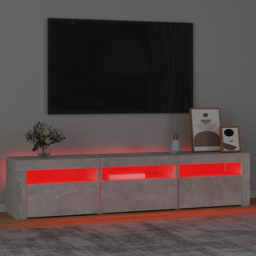 Meuble TV Avec Lumières LED Gris Béton 180x35x40 Cm