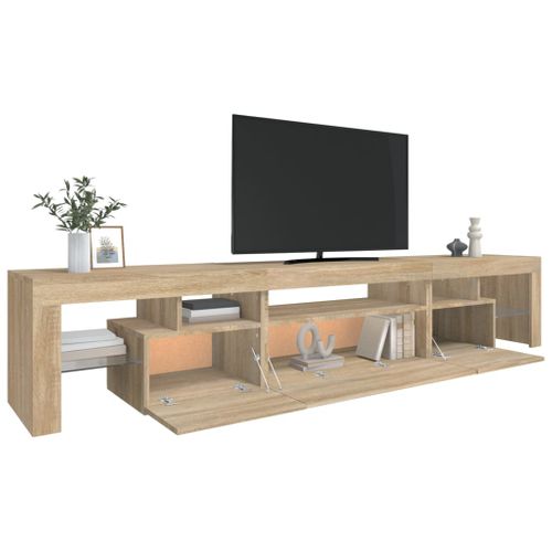 Meuble TV Lot 3 Pièces Chêne Sonoma Bois Contreplaqué LED Rgb 215x36,5x40 Cm