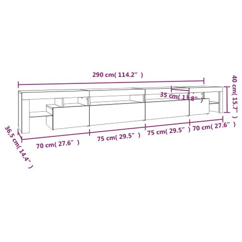 Meuble TV Avec Lumières LED Blanc 290x36,5x40 Cm