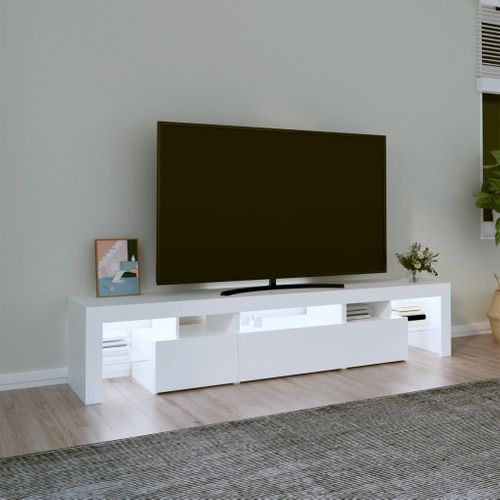 Meuble TV Avec Lumières LED Blanc 200x36,5x40 Cm