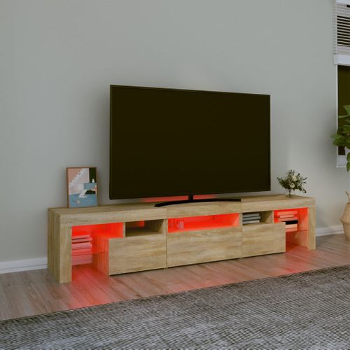 Meuble TV Avec Lumières LED Chêne Sonoma 200x36,5x40 Cm