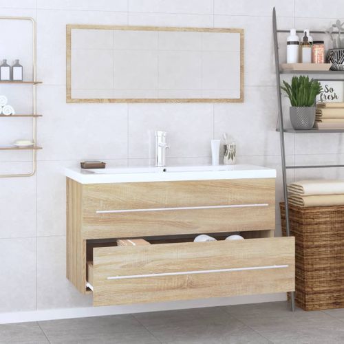 Meuble-Vasque De Salle De Bain Chêne Sonoma + Miroir