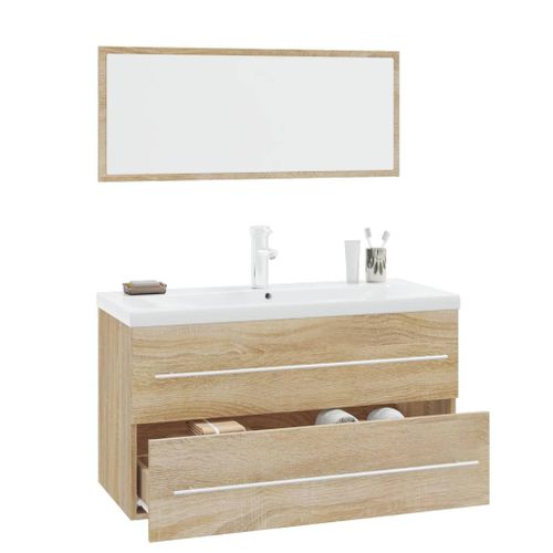 Meuble-Vasque De Salle De Bain Chêne Sonoma + Miroir