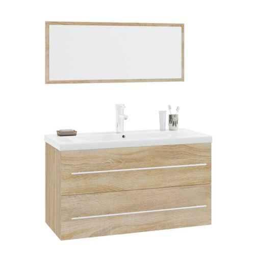 Meuble-Vasque De Salle De Bain Chêne Sonoma + Miroir
