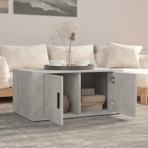 Table Basse Gris Béton 80x50x36 Cm Bois Contreplaqué