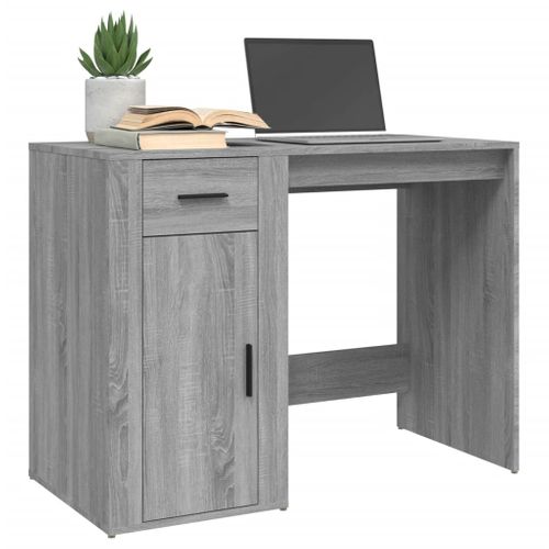 Bureau Avec Tiroir Et Armoire Gris Sonoma 100x49x75 Cm Bois Contreplaqué Rangement De Bureau