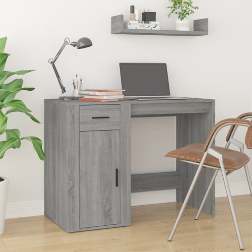 Bureau Avec Tiroir Et Armoire Gris Sonoma 100x49x75 Cm Bois Contreplaqué Rangement De Bureau