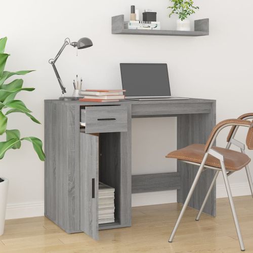 Bureau Avec Tiroir Et Armoire Gris Sonoma 100x49x75 Cm Bois Contreplaqué Rangement De Bureau