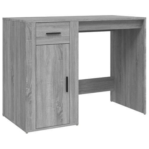Bureau Avec Tiroir Et Armoire Gris Sonoma 100x49x75 Cm Bois Contreplaqué Rangement De Bureau