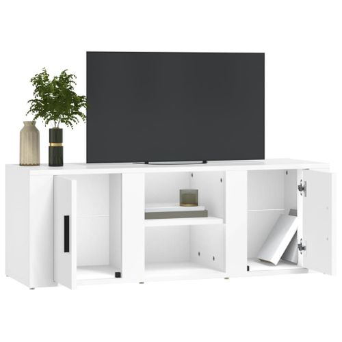 Meuble TV Blanc 100x31,5x35 Cm Bois Contreplaqué