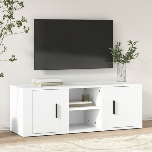 Meuble TV Blanc 100x31,5x35 Cm Bois Contreplaqué
