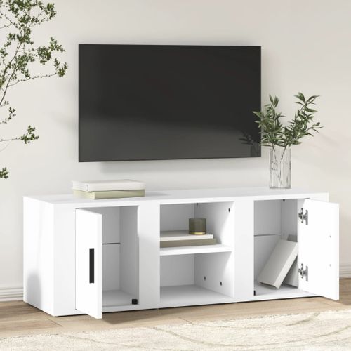 Meuble TV Blanc 100x31,5x35 Cm Bois Contreplaqué