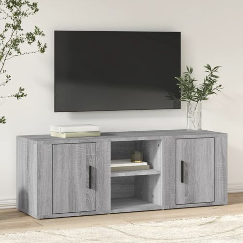 Meuble TV Sonoma Gris 100x31,5x35 Cm Bois Contreplaqué