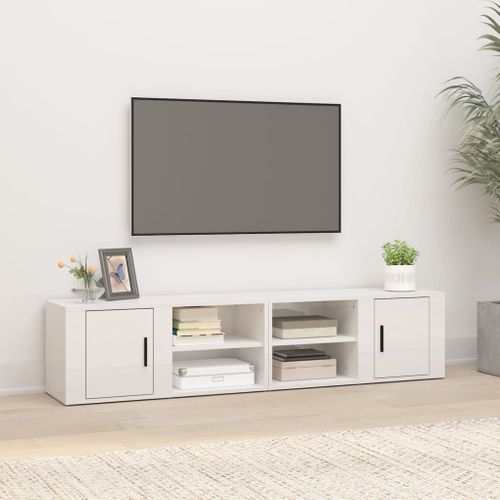 Meubles TV 2 Pièces Blanc Brillant 80x31,5x36 Cm Bois Contreplaqué