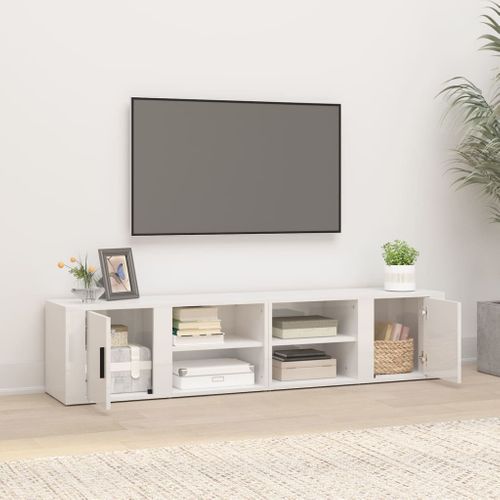 Meubles TV 2 Pièces Blanc Brillant 80x31,5x36 Cm Bois Contreplaqué