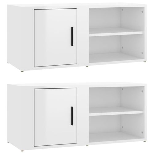Meubles TV 2 Pièces Blanc Brillant 80x31,5x36 Cm Bois Contreplaqué
