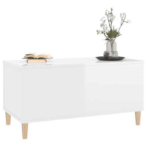 Table Basse Blanc Brillant 90x44,5x45 Cm Bois Contreplaqué