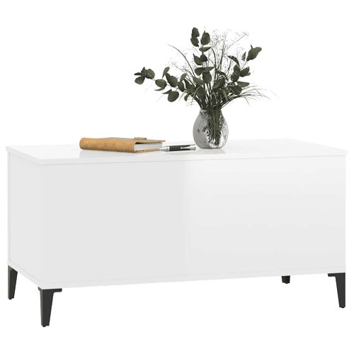 Table Basse Blanc Brillant 90x44,5x45 Cm Bois Contreplaqué